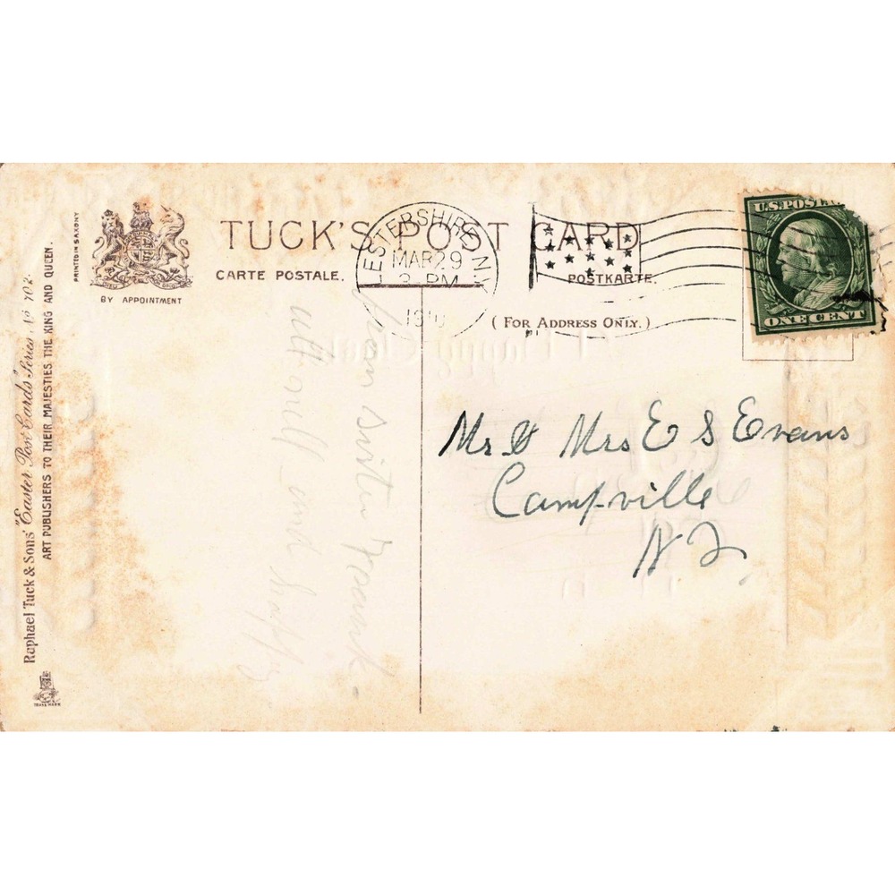 Antique 1910 Raphael Tuck & Sons Easter Postcard Embossed Lilies Series 702 VG- - Picture 2 of 2
